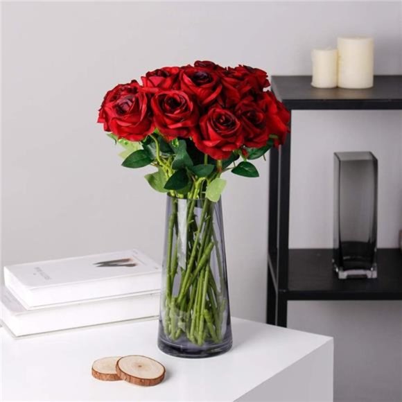 Artificial Silk Red Rose Flower Wedding Bouquet Fake Rose Floral Gift PartyDecor - Picture 5 of 6